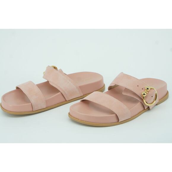 Stuart Weitzman Joni Buckle Slide Pink Leather Sandals Size 6.5 New Flat $395 - Picture 7 of 10